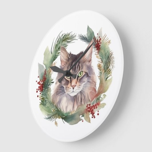Maine Coon Kat Kerstkrans Feestelijke Kitten Grote Klok (Hoek)