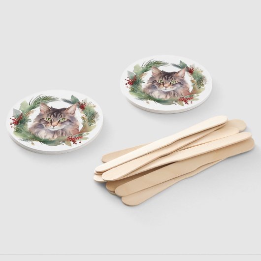 Maine Coon Kat Kerstkrans Feestelijke Kitten Handwaaier (Niet-gemonteerd)