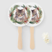 Maine Coon Kat Kerstkrans Feestelijke Kitten Handwaaier (Voorkant en achterkant)