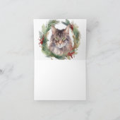 Maine Coon Kat Kerstkrans Feestelijke Kitten Kaart (Binnen)