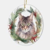 Maine Coon Kat Kerstkrans Feestelijke Kitten Keramisch Ornament (Links)