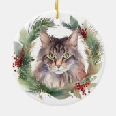 Maine Coon Kat Kerstkrans Feestelijke Kitten Keramisch Ornament (Achterkant)