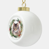 Maine Coon Kat Kerstkrans Feestelijke Kitten Keramische Bal Ornament (Rechts)