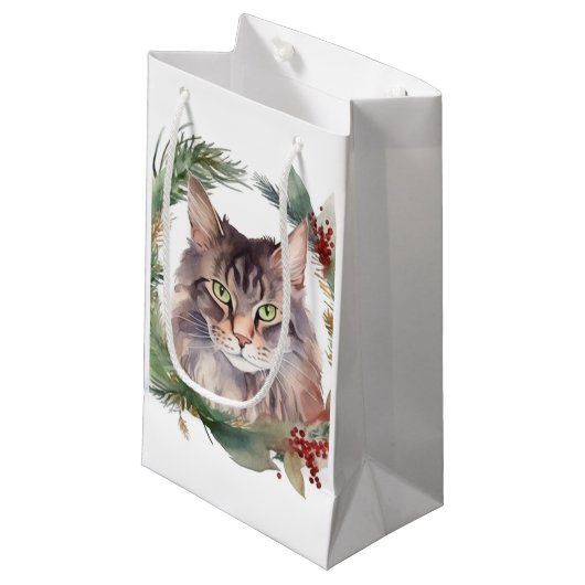 Maine Coon Kat Kerstkrans Feestelijke Kitten Klein Cadeauzakje (Voorkant Gekanteld)