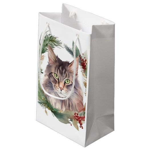 Maine Coon Kat Kerstkrans Feestelijke Kitten Klein Cadeauzakje (Achterkant Gekanteld)