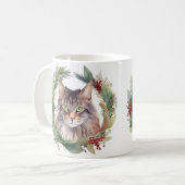 Maine Coon Kat Kerstkrans Feestelijke Kitten Koffiemok (Voorkant links)