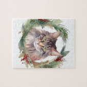 Maine Coon Kat Kerstkrans Feestelijke Kitten Legpuzzel (Horizontaal)