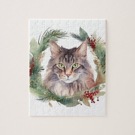 Maine Coon Kat Kerstkrans Feestelijke Kitten Legpuzzel (Verticaal)