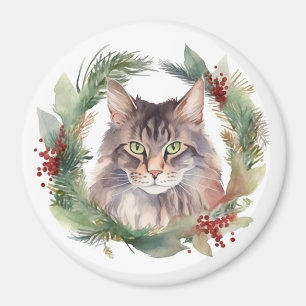 Maine Coon Kat Kerstkrans Feestelijke Kitten Magneet