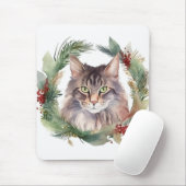 Maine Coon Kat Kerstkrans Feestelijke Kitten Muismat (Met muis)