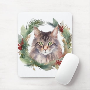 Maine Coon Kat Kerstkrans Feestelijke Kitten Muismat