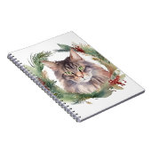 Maine Coon Kat Kerstkrans Feestelijke Kitten Notitieboek (Rechterzijde)