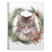 Maine Coon Kat Kerstkrans Feestelijke Kitten Notitieboek (Voorkant)