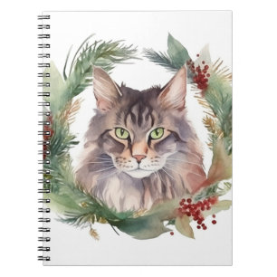 Maine Coon Kat Kerstkrans Feestelijke Kitten Notitieboek