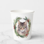 Maine Coon Kat Kerstkrans Feestelijke Kitten Papieren Bekers (Achterkant)