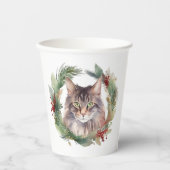 Maine Coon Kat Kerstkrans Feestelijke Kitten Papieren Bekers (Voorkant)