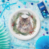 Maine Coon Kat Kerstkrans Feestelijke Kitten Papieren Bordje (Feest)