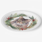 Maine Coon Kat Kerstkrans Feestelijke Kitten Papieren Bordje (Gekanteld)