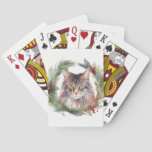 Maine Coon Kat Kerstkrans Feestelijke Kitten Pokerkaarten (Achterkant)
