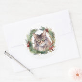 Maine Coon Kat Kerstkrans Feestelijke Kitten Ronde Sticker (Envelop)