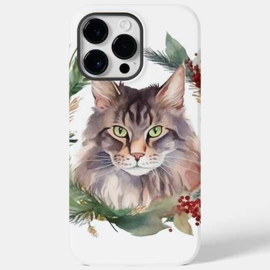 Maine Coon Kat Kerstkrans Festieve Kitten Case-Mate iPhone Case (Achterkant)