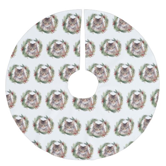 Maine Coon kat Kerstkrans Festieve Kitten Kerstboom Rok (Voorkant)