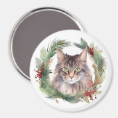 Maine Coon kat Kerstkrans Festieve Kitten Magneet (Voorkant / Achterkant)