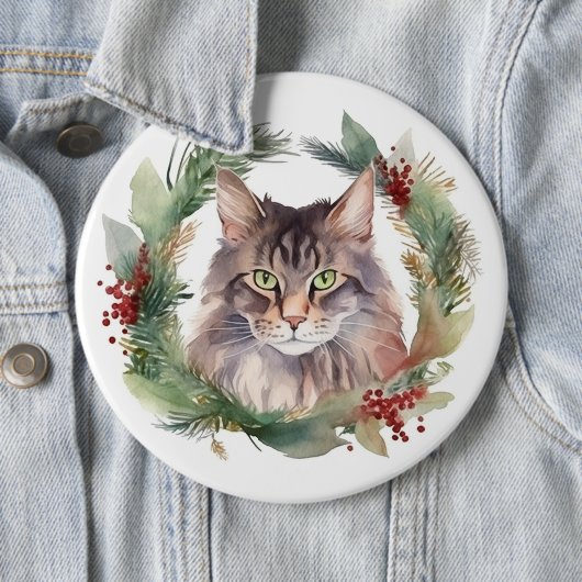 Maine Coon kat Kerstkrans Festieve Kitten Ronde Button 6,0 Cm (In situ)