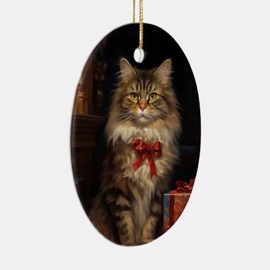 Maine Coon kat Kerstmis Keramisch Ornament (Rechts)