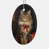 Maine Coon kat Kerstmis Keramisch Ornament (Links)