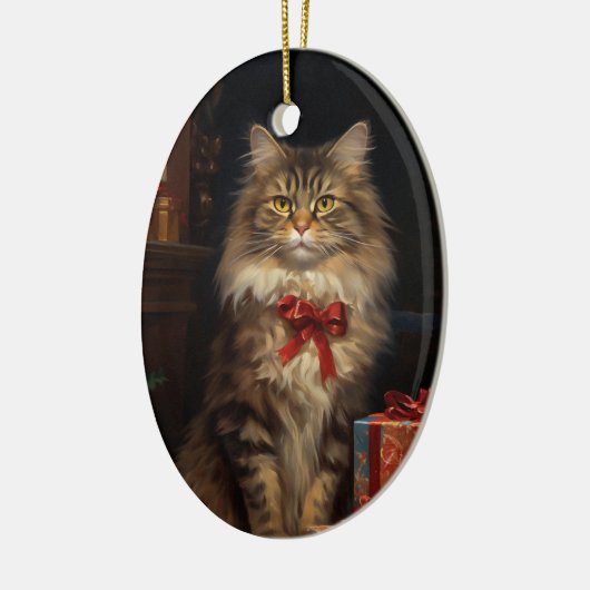 Maine Coon kat Kerstmis Keramisch Ornament (Links)