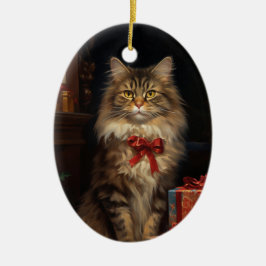 Maine Coon kat Kerstmis Keramisch Ornament