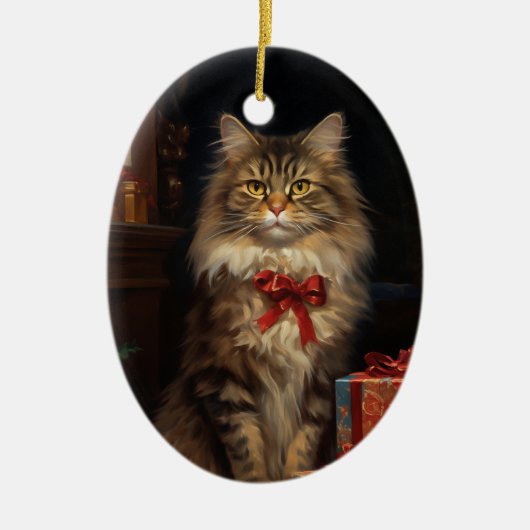 Maine Coon kat Kerstmis Keramisch Ornament (Voorkant)