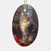 Maine Coon kat Kerstmis Keramisch Ornament (Links)