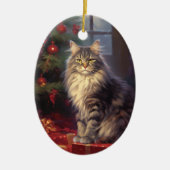 Maine Coon kat Kerstmis Keramisch Ornament (Voorkant)