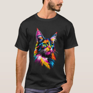 Maine Coon Kat Kleurrijke Regenboog Kleur Popart M T-shirt