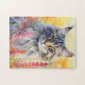 Maine Coon kat kleurrijke waterverf kunstwerk Legpuzzel (Horizontaal)