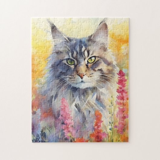 Maine Coon kat kleurrijke waterverf kunstwerk Legpuzzel (Verticaal)