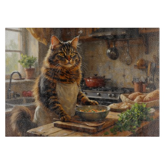 Maine Coon kat kookt in de keuken Snijplank (Voorkant)