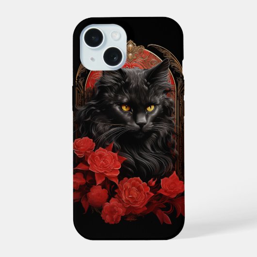 Maine Coon kat met bloemen iPhone 15 Case (Achterkant)