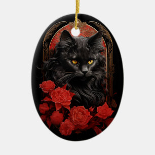 Maine Coon kat met bloemen Keramisch Ornament