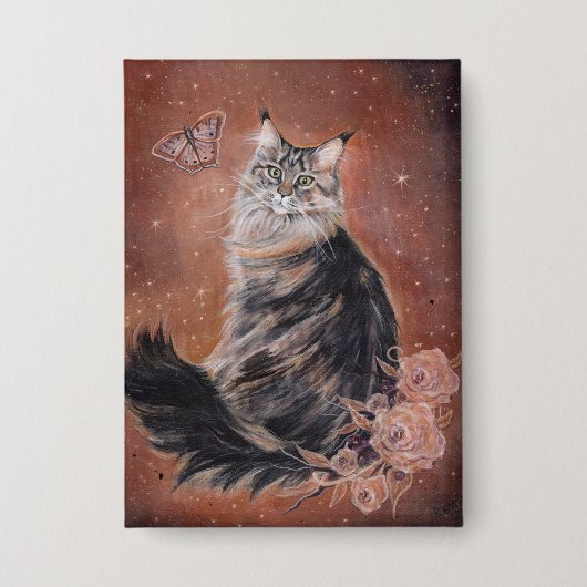 Maine coon kat met bloemen kunst van Renee Button (Voorkant)