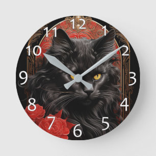 Maine Coon kat met bloemen Ronde Klok