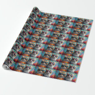 Maine Coon Kat met Hart Rozen Valentijnsdag Cadeaupapier