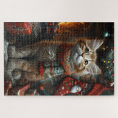 Maine Coon Kat Met Kerstcadeaus Haard Legpuzzel (Horizontaal)