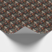 Maine Coon Kat Met Kerstcadeaus Open haard Cadeaupapier (Hoek)