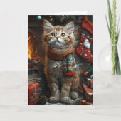 Maine Coon Kat Met Kerstcadeaus Open haard Kaart (Voorkant)