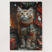 Maine Coon Kat Met Kerstcadeaus Open haard Legpuzzel (Verticaal)