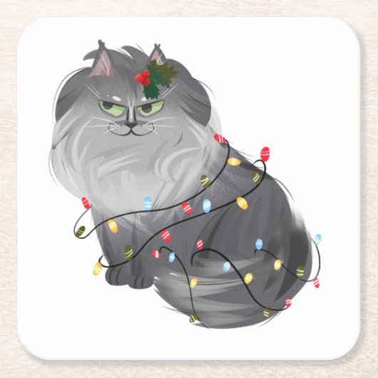Maine Coon Kat met Kerstversiering Kartonnen Onderzetters (Voorkant)