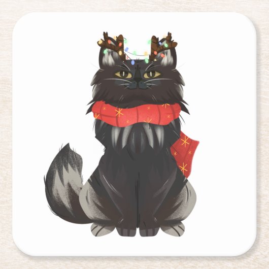 Maine Coon Kat met Kerstversiering Kartonnen Onderzetters (Voorkant)